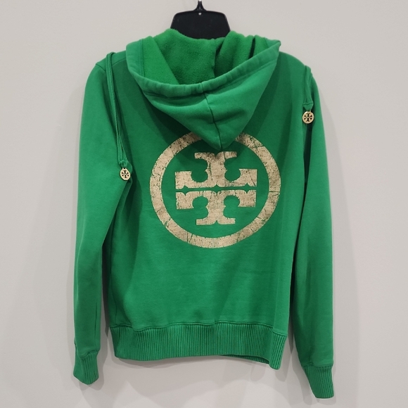 Tory Burch Sweaters - RARE Authentic Tory Burch Vibrant Green Hoodie with Gold Logos, Sz S